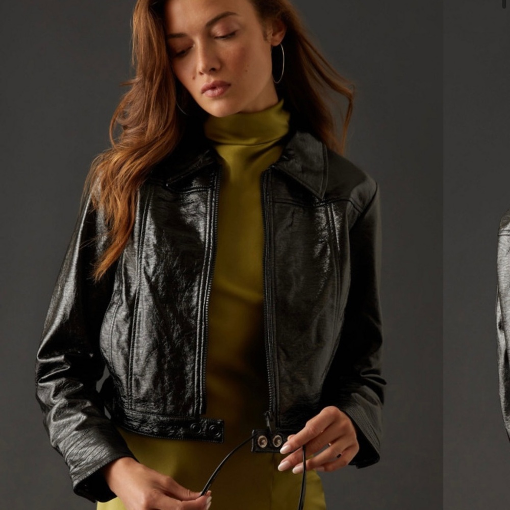 Maeve vegan leather crinkle bomber